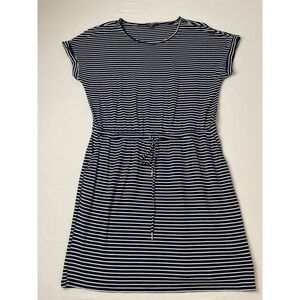Hilary Radley Women's Knee Length Dress‎ Blue Short Sleeve Striped Size Large